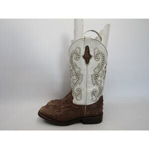 Ferrini Womens Size 9 B White Brown Leather Exotic Print Cowboy Western Boots